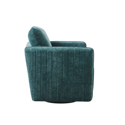Teal Velvet Channel Quilted Swivel Accent Chair