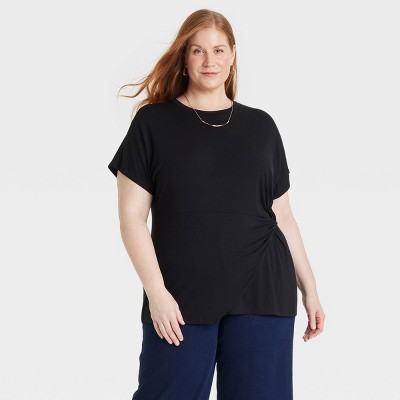 Women's Short Sleeve Asymmetrical T-Shirt - Ava & Viv™ Black 1X