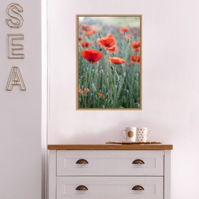 27" x 19" Red Poppies Framed Canvas Print