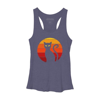 Women's Design By Humans Vintage Retro Sunset Halloween Black Cat I By lemonpepper Racerback Tank Top