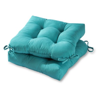 Greendale Home Fashions OC6800 20 Inch Square Outdoor Durable Furniture Seat Cushion with Ties and Tufted Stitching (Set of 2), Teal