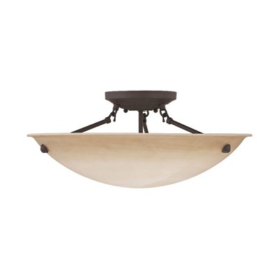 Honey Alabaster Glass Bronze 3-Light LED Semi-Flush Mount