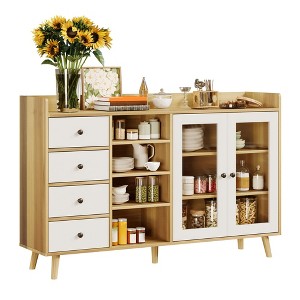 ODK Farmhouse Pantry Cabinet with Glass Doors, Open Storage & Adjustable Shelf, 55'' Kitchen Buffet Storage Cabinet, Cupboard for Office Dining Room - 1 of 4