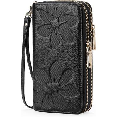 BEAFUP Large Capacity Double Zip RFID Blocking Women’s Wallet - Genuine Leather Wristlet Clutch for Travel,Everyday Use