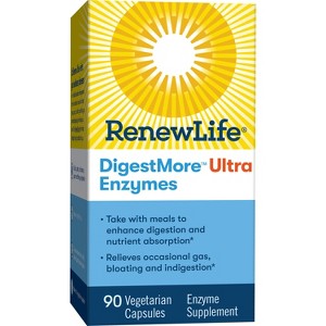 Renew Life Adult DigestMore Ultra Enzymes -  Ultra-Strength Plant-Based Digestive Enzyme Formula for Men & Women - 90 Vegetarian Capsules - 1 of 4