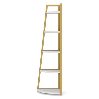 Resenkos Bookshelf, Bookcase Standing Shelf Unts,5-Tier Corner Shelf, 70" Tall Corner Ladder Shelf Small Bookshelf,Gold & White