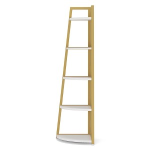 Resenkos Bookshelf, Bookcase Standing Shelf Unts,5-Tier Corner Shelf, 70" Tall Corner Ladder Shelf Small Bookshelf,Gold & White - 1 of 4