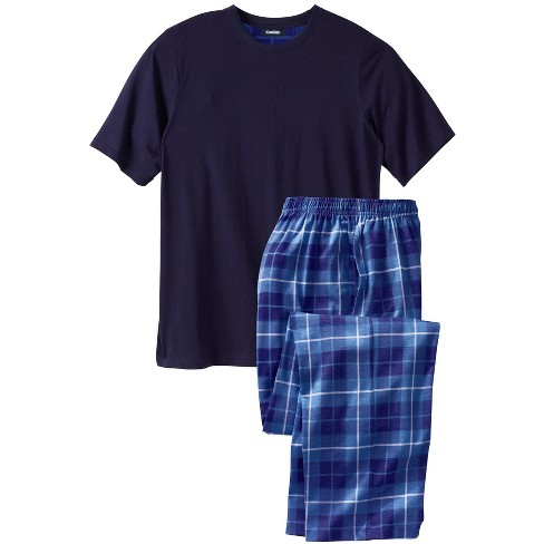 KingSize Men's Big & Tall Jersey Knit Plaid Pajama Set - Big - 6XL, Navy  Plaid