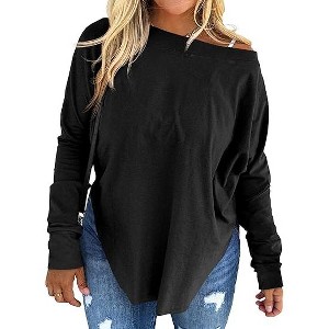 Imily Bela Women's Plus Size Off-Shoulder Long Sleeve Casual T-Shirt with Curved Hem - 1 of 4