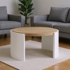 HomeRoots 33" Oak and White Wood Round Partial Frame Coffee Table - 2 of 4