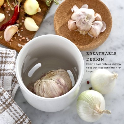 Kamenstein Ceramic and Cork Garlic Keeper White: Kitchen Storage, Ceramic Garlic Holder, 5" Height, Spot Clean — фото 4
