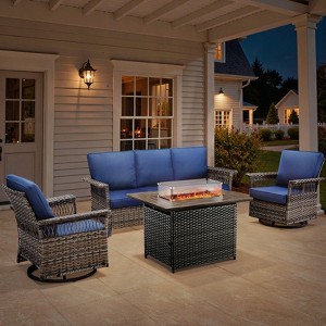 Belord Outdoor Patio Furniture Set with Propane Firepit Table with Glass Wind Guard, Patio Firepit Set with Patio Sofa and Swivel Rocking Glider Chair - 1 of 4