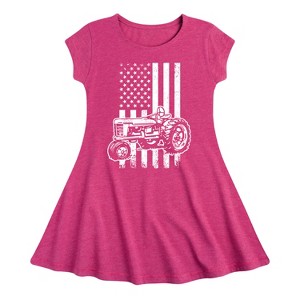Girls' - Instant Message - Tractor American Flag Fit & Flair Cap Sleeve Graphic Dress - 1 of 4