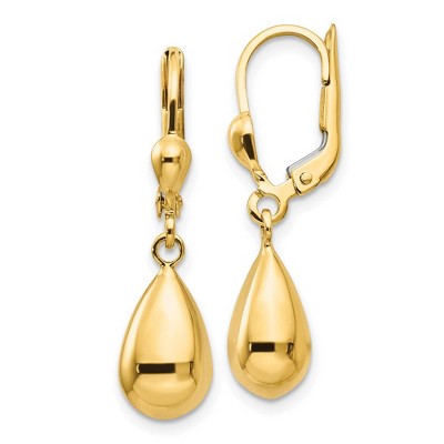 Black Bow Jewelry Polished 3D Teardrop Lever Back Earrings in 14k Yellow Gold