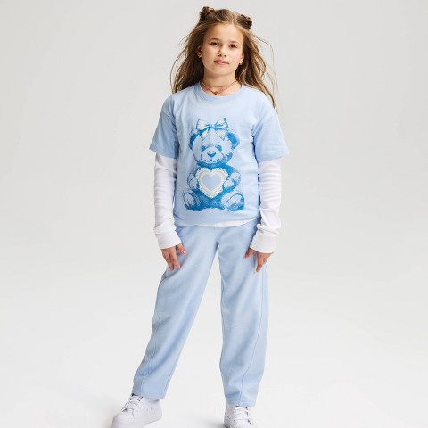 Детские футболки Cat & Jack Girls' Short Sleeve 100% Cotton 'Bear' Oversized Graphic T-Shirt - Cat & Jack™ Blue M