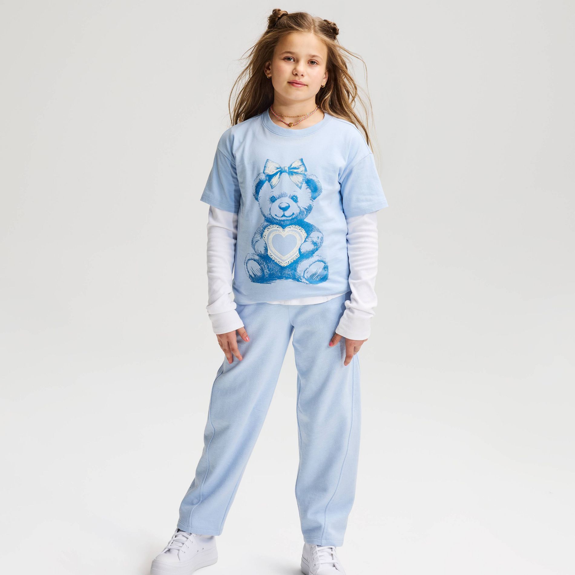 Girls' Short Sleeve 100% Cotton 'Bear' Oversized Graphic T-Shirt - Cat & Jack™ Blue S