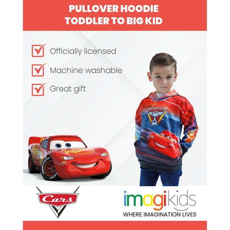 Disney Pixar Cars Lightning McQueen Fleece Pullover Hoodie Toddler to Big Kid, 3 of 7