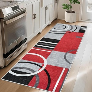 Abstract Kitchen Runner Rug, Washable Non-Slip Soft Low Pile Modern Geometric Indoor Carpet for Hallway Laundry Bathroom Bedroom - 1 of 4