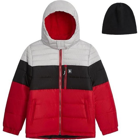 Куртка London Fog Heavyweight Puffer Jacket with Soft-Lined Hood, Fleece Beanie, and Left-Chest Zipper Pocket - Red, 7 для мальчиков, цвет: Красный