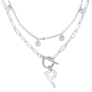 Adornia Tarnish Resistant Sterling Silver Plated Confetti And Paperclip Layered Initial Toggle Necklace - 1 of 3