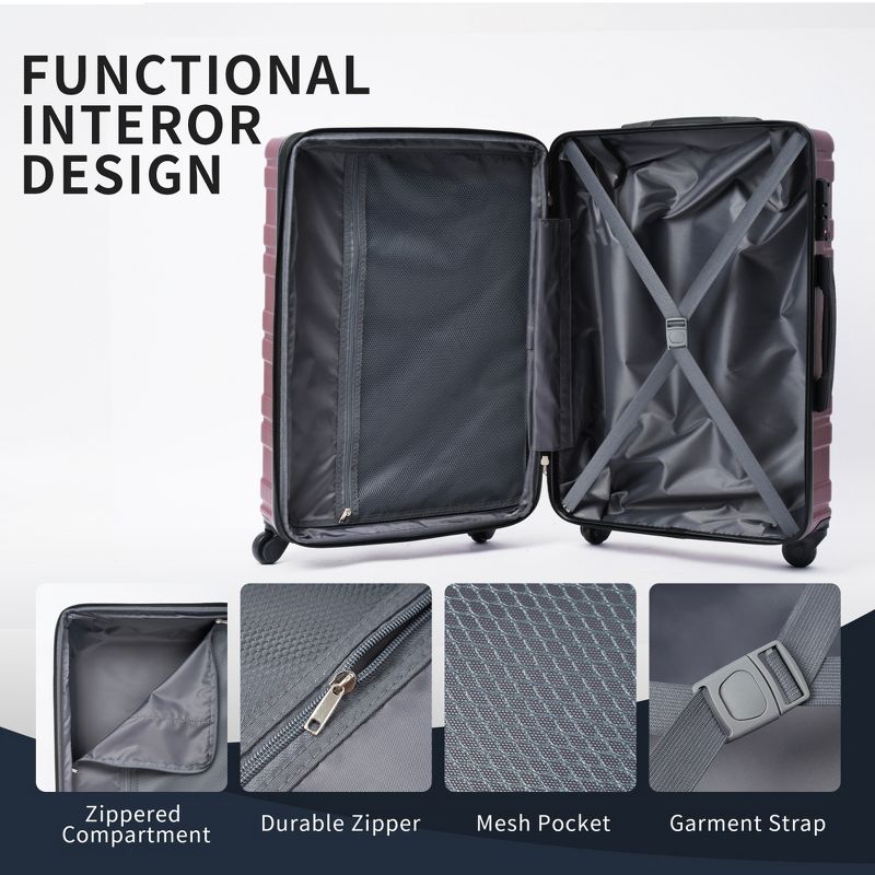 3 PCS Expandable ABS Hard Shell Luggage Set with Spinner Wheels and TSA Lock 20''24''28'' 4M - ModernLuxe, 4 of 13