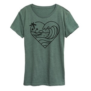 Women's - Instant Message - Heart Ocean Line Art Short Sleeve Graphic T-Shirt - 1 of 4