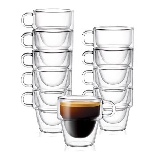 JoyJolt Stoiva Double Walled Espresso Glass Cups - Set of 8 Stackable Shot Mugs with Handle - 5 oz - 1 of 4