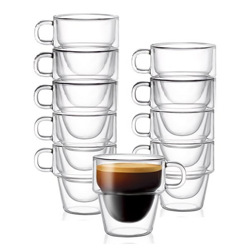 JoyJolt Stoiva Double Walled Espresso Glass Cups - Set of 8 Stackable Shot  Mugs with Handle - 5 oz