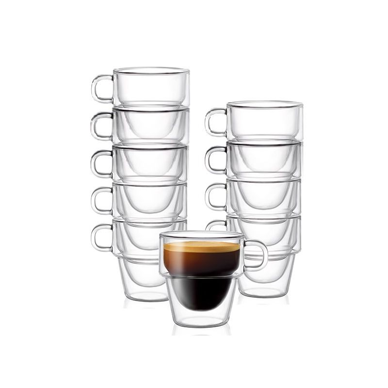 JoyJolt Stoiva Double Walled Espresso Glass Cups - Set of 8 Stackable Shot Mugs with Handle - 5 oz, 1 of 7