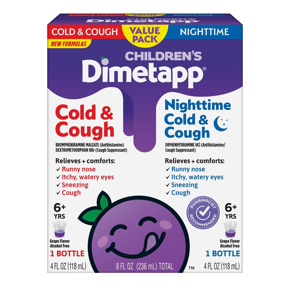 Children's Dimetapp Day/Night Cold, Cough & Congestion Relief Liquid - Dextromethorphan - Grape Flavor - 4 fl oz/2pk