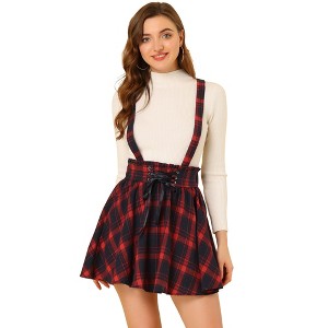 Allegra K Women's Gothic Plaid High Waist Detachable Suspender Skirts - 1 of 4