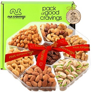 Nut Cravings Gift Basket + Red Ribbon Nuts Arrangement Platter - 1 of 4