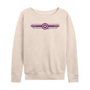 Women's - Marvel - Captain America Horizontal Lightweight French Terry Wide Neck Long Sleeve Shirt - 1 of 4