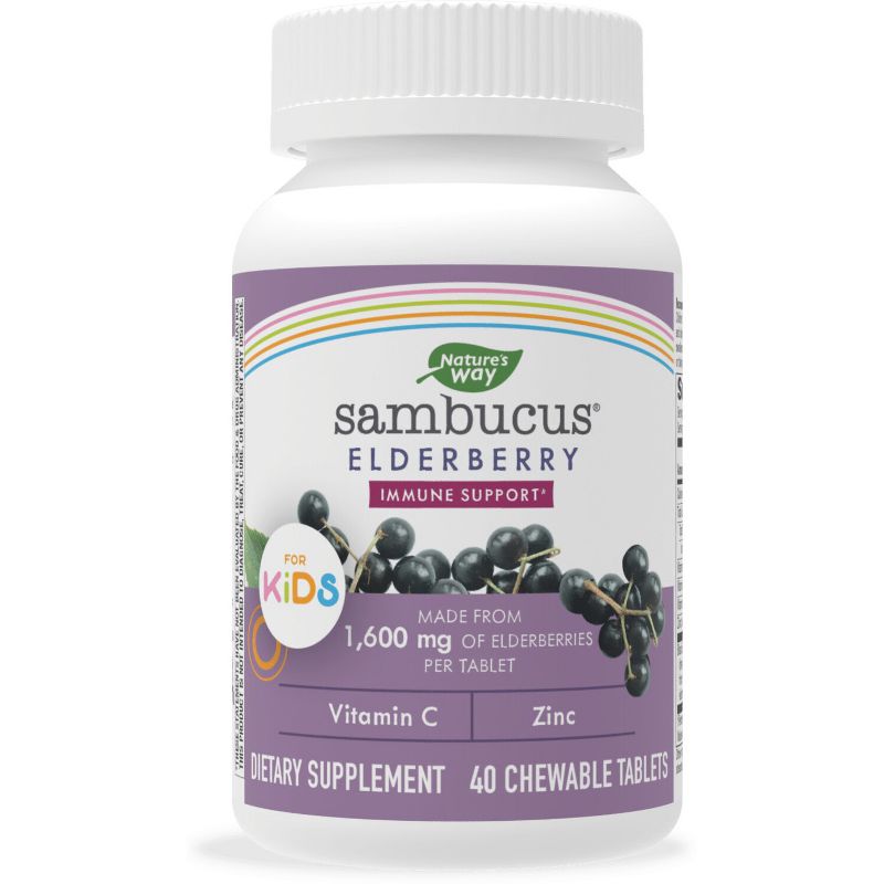 Nature&#39;s Way Sambucus Elderberry Kids Chewable Tablets with Vitamin A, Vitamin C &#38; Zinc &#8211; 40ct, 1 of 10