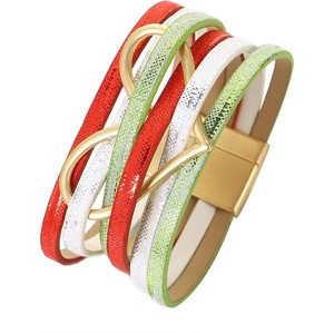 Leather Wrap Bracelet with Heart-Shape Decor & Crystal Beads, Bohemian Cuff Bangle for Women & Girls - 1 of 4