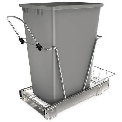 Rev-A-Shelf RV-12KD Series 35-Quart Kitchen Cabinet Pull-Out Waste Container with Rear Storage and Chrome-Plated Wire Bottom Mount