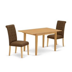 HomeStock 3-Piece Natural Brown Oak Finish Rectangular Solid Wood Top with Butterfly Leaf Dining Table Set - 1 of 4