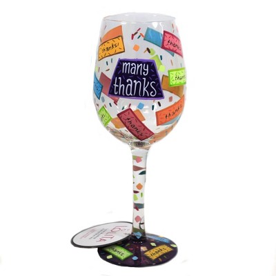 Tabletop 9.0" Many Thanks Wine Glass Lolita Hand Painted Enesco  -  Drinkware