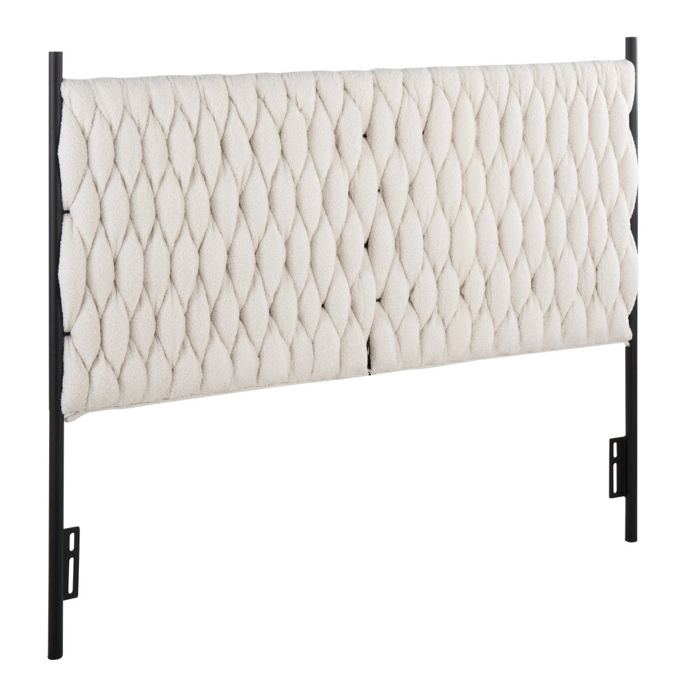 Photos - Bed Frame Queen Braided Matisse Faux Shearling/Metal Headboard Black/Cream - LumiSou