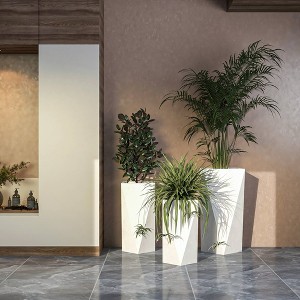 LeisureMod Aloe 3-Piece Tapered Square Stone Planter Set with Drainage – Weather-Resistant Planters for Indoor and Outdoor Patio Herb Garden - 1 of 4
