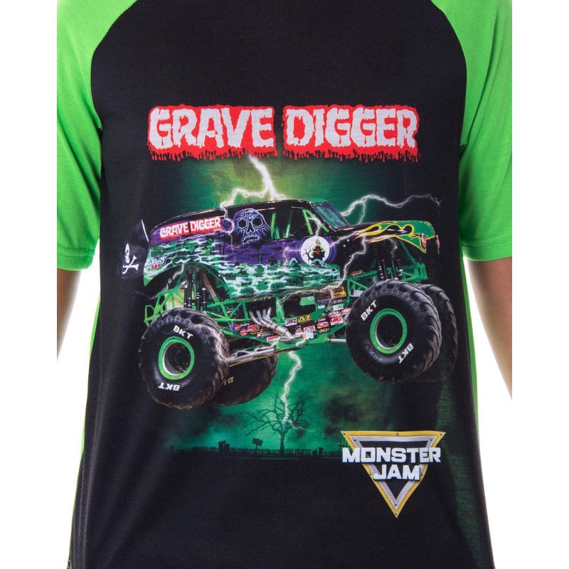 Monster Jam Boys' Grave Digger Monster Truck Shirt And Shorts Pajama Set, 2 of 6