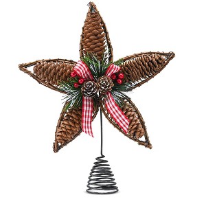 Ornativity Rattan Acorn Star Tree Topper with Holly - 1 of 4