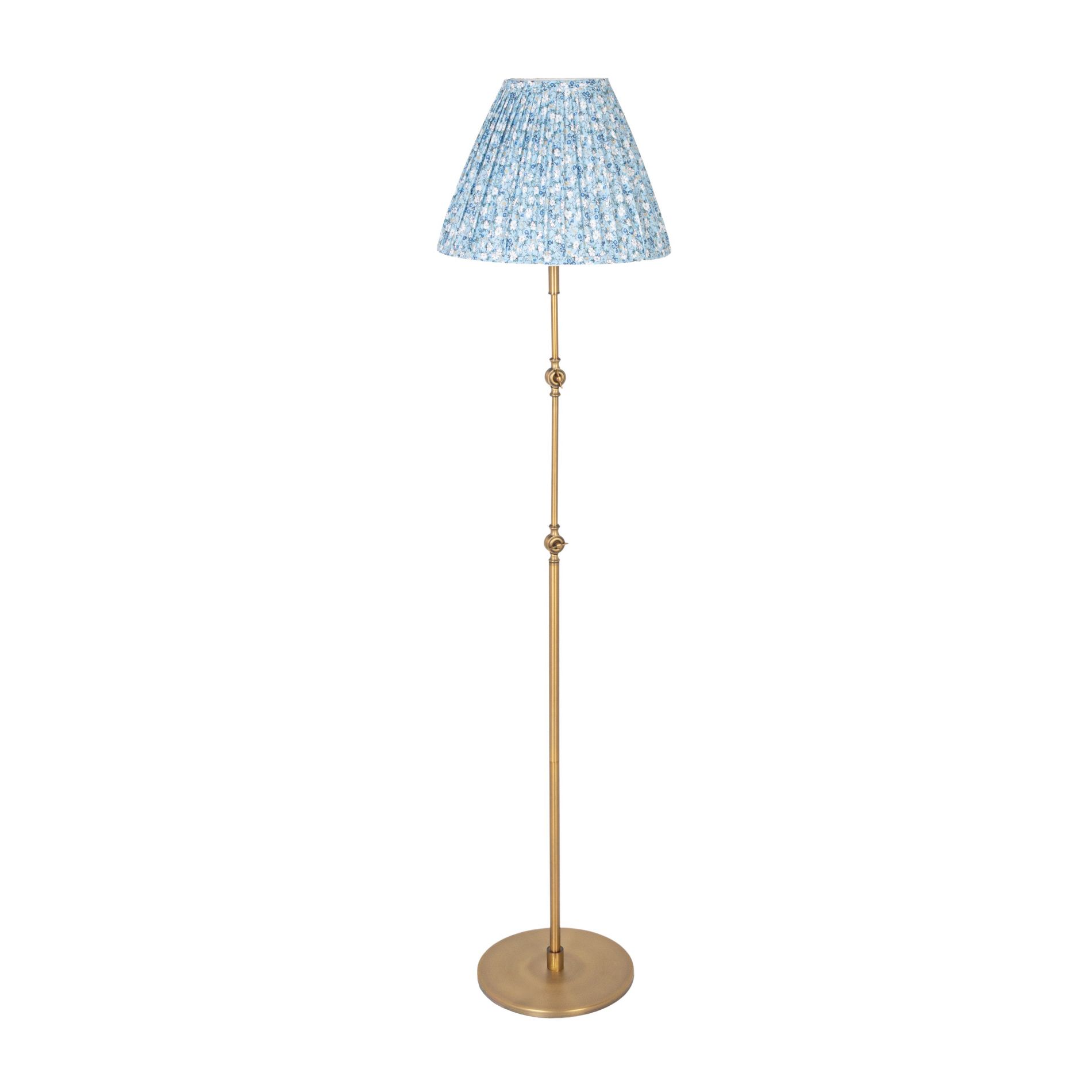 Storied Home Iron Articulating Floor Lamp with Pleated Floral Linen Shade