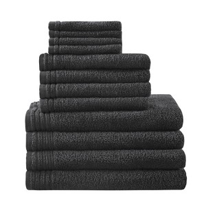 SEVOBAL Bath Towel and Washcloth Sets Premium Quick Dry 12 Piece Cotton Antimicrobial for Bathroom, Black, 13.78"*9.84"*6.3" - 1 of 4