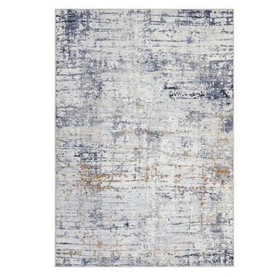 Washable Modern Abstract Rug Non Slip Low Pile Rug Soft Throw Floor Cover Foldable Indoor Carpet for Living Room Bedroom,Blue Orange/5'x7'