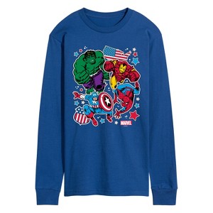 Men's - Marvel - Avengers America Stickers Style Long Sleeve Graphic T-Shirt - 1 of 4