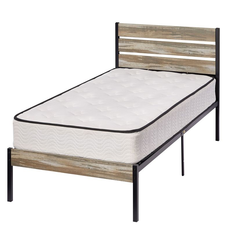 VECELO Platform Bed Frame with Rustic Vintage Wood Headboard and Footboard, Sturdy Metal Slats, No Box Spring Required, 4 of 12