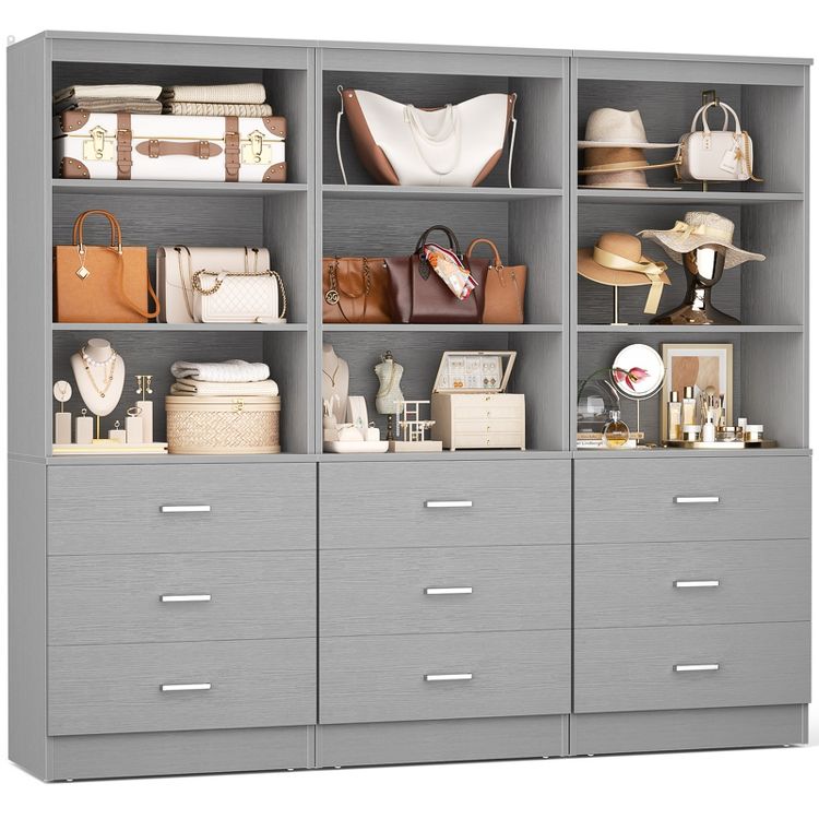 Besiost 72-In Closet Organizer System with Wooden Drawers and Storage ...