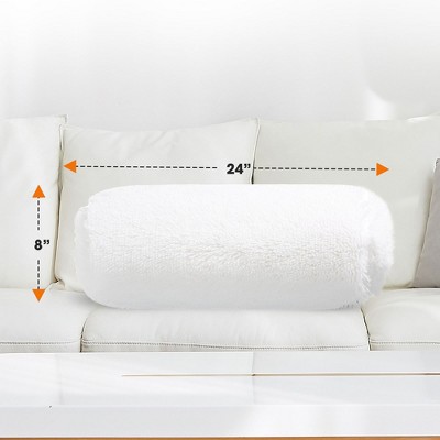 Set of 2 White Shaggy Long Hair Bolster Pillows