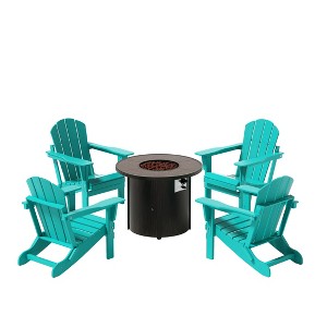 WestinTrends Outdoor Patio Folding Adirondack Chair With Round Fire Pit Table Sets - 1 of 2